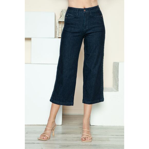 Judy Blue Denim - Judy Blue Side Seam Braid Detail Crop Wide Leg Jeans - JB88851 Rise - Size 0/24